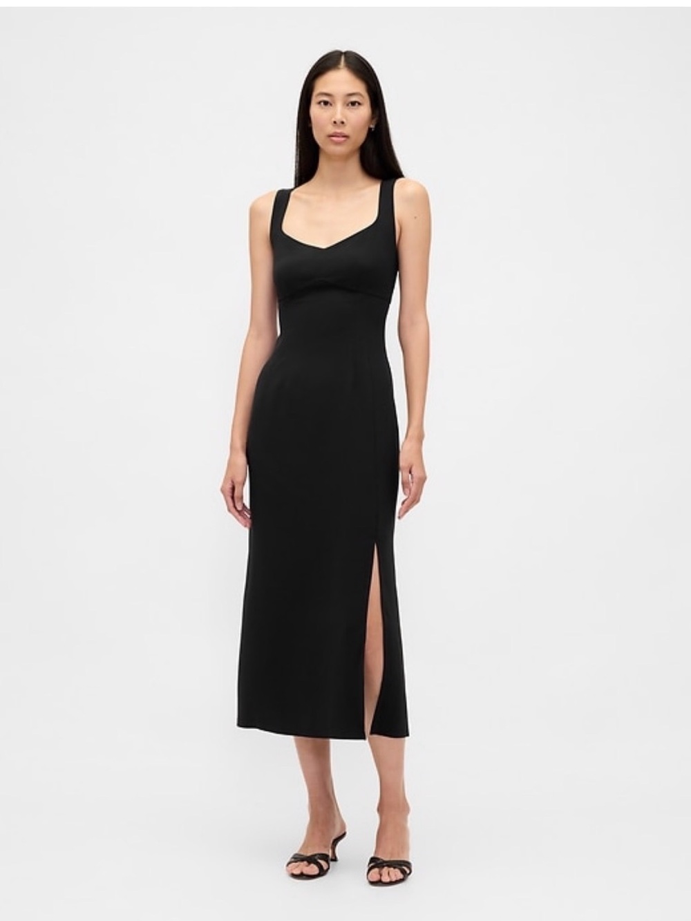 GAP Black Square-Neck Midi Slip Dress